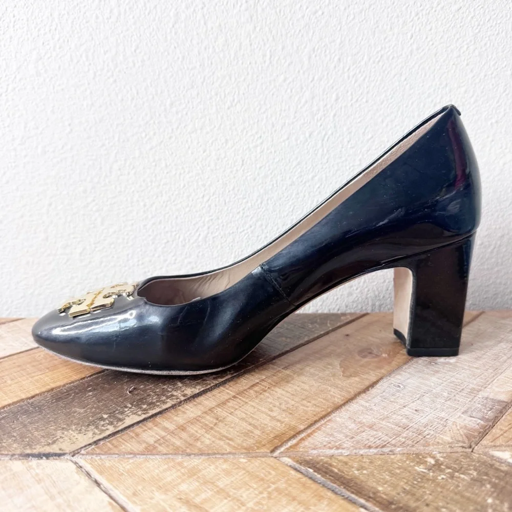 Tory Burch Black Patent Leather Heels with Gold Accents - Picture 3 of 14
